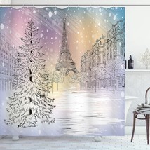 Winter Shower Curtain, Image Of Stormy Winter Day In Idyllic Paris Streets Eiffe - $37.99