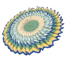 Heavy Yarn Crochet Circle Doily Or Hot Pad Art Tan Yellow Blue Green 19 ... - £21.86 GBP