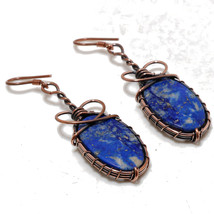 Lapis Lazuli Gemstone Copper Wire Wrap Drop Dangle Earrings Jewelry 2.30&quot; SA 14 - £3.95 GBP