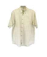 L.L.Bean shirt button down  L Reg ivory black plaid wrinkle resist short... - $15.63