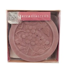 Terra Coasters Blush Pink Cork Absorbent Home Decor Grapes Fruit Stoneware - £9.34 GBP