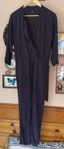 Madewell Jumpsuit Sz S Navy Viscose Wrap Snap Drawstring 3/4 Sleeve E8289 - £27.18 GBP