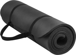Exercise Yoga Mat 1/2-In Extra Thick High Density Black Anti-Tear Carryi... - £22.76 GBP