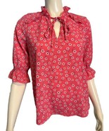 CeCe Coral, Pink, Black Floral Print 3/4 Sleeve Peasant Top Size M - €24,83 EUR