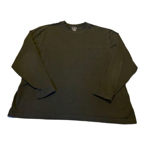 Primary image for L.L. Bean Mens Plain Dark Olive Green Long Sleeve XXL Tshirt 100% Cotton 2X 2XL