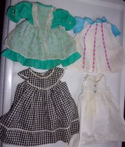 Vintage 4 Doll Dresses Black Gingham, Green &amp; White Dress &amp; Blue &amp; White... - $9.56 CAD
