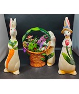 Vintage 3 Piece JC Pennys Easter Ceramic Basket and 2 12&quot; Bunnies, Very ... - £38.93 GBP