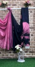 Pink &amp; Black Crepe Satin Saree Floral Print, Indian Fashion, Party Fabri... - £35.25 GBP