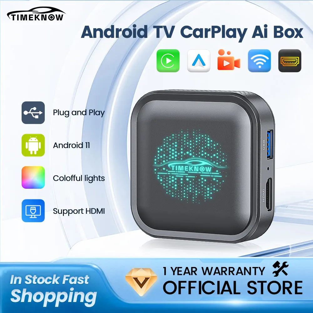 TIMEKNOW Brand CarPlay Ai Box Mini TV Box for Car Android 11 System Wireless - £102.11 GBP
