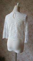 White 3-Quarters Sleeve Lace Top Plus Size Wedding Bridesmaid Lace Top image 5