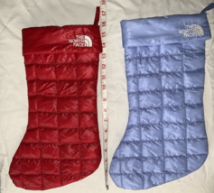 Two the north face quilted holiday Christmas stockings red and light blue - £31.89 GBP