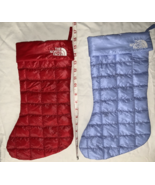 Two the north face quilted holiday Christmas stockings red and light blue - $760.08 MXN