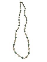 Vintage Pearl and Green Bead Necklace 28 Inch Strand Gold Tone Clasp Cla... - $25.20