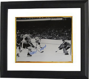 Primary image for Fred Stanfield & Johnny Bucyk signed Boston Bruins 16x20 B&W Photo Custom Framed