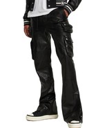 Leather Pant Pants Men&#39;s Real Men Cargo Biker Jeans Pockets Trousers Bla... - $203.78 CAD