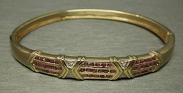 Vintage Retro Estate 14K Yellow Gold Over 2.30TCW Ruby &amp; Diamond Bangle Bracelet - $179.70