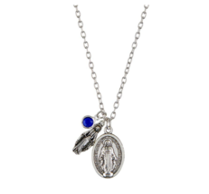 Miraculous Medal Necklace Pendant with Blue Bead Charm Catholic Child Girl - £7.83 GBP