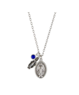 Miraculous Medal Necklace Pendant with Blue Bead Charm Catholic Child Girl - £7.88 GBP