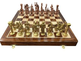 Classic Chess Set Wooden Board and brass roman Pieces Strategy Board Game 14 in - £116.80 GBP