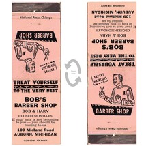 Vintage Matchbook Cover Bobs Barber Shop Auburn Michigan 1950s Bob &amp; Harv hair - £7.72 GBP