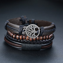 Vnox 4pcs/ set Adjustable Leather Bracelets for Men Braided PU Black Brown Bangl - £10.51 GBP