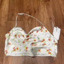 Zara Blogger Favorite Satin Effect Floral Drape Neck Halter Crop Top Size Small - £20.02 GBP