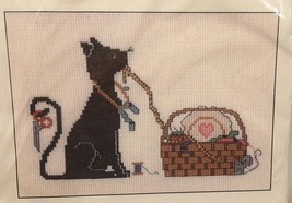 Black Cat Yarn Basket Counted Cross Stitch Kit Holly Gordon Hooping It Up New - £12.77 GBP