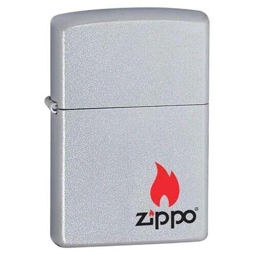 Zippo Lighter - Zippo Logo with Flame Satin Chrome - 852223 - $24.36