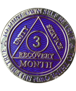 3 Month AA Medallion Reflex Purple Silver Plated Sobriety 90 Day Chip Coin - $10.99