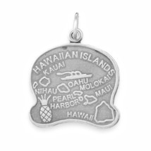 Hawai&#39;i Island State Charm Neck Piece Holiday Gift Men/ Womens 14K White Gold Fn - £26.05 GBP