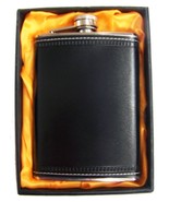 LARGE 8 OZ BLACK LEATHER WRAPPED FLASK IN GIFT BOX bar hip stainless ste... - €8,09 EUR