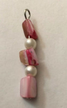 Vintage Necklace Pendant Pink And White Beads 1 1/2” H 1/4” W - £1.71 GBP