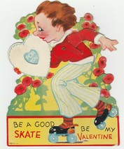 Vintage Valentine Card Mechanical Roller Skating Boy 1930&#39;s Vivid Colors - £15.81 GBP