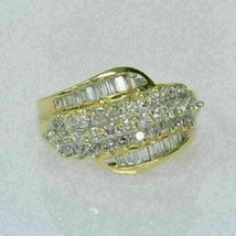 Vintage 0.65Ct Round Cut Moissanite Cluster Bypass Ring 14k Yellow Gold Plated - £66.16 GBP