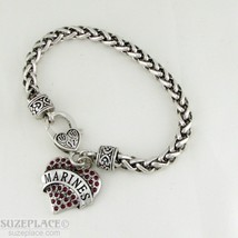 New Marine Red Crystal Heart Charm Silver Bracelet Heart Clasp Military - £11.63 GBP