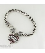 NEW MARINE RED CRYSTAL HEART CHARM SILVER BRACELET HEART CLASP MILITARY - $20.77 CAD