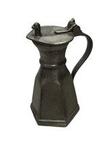 Antique Small Peltro Pewter Jug Tankard With Attached Lid Lamb Head 4” - $44.43