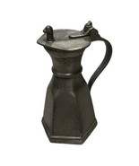 Antique Small Peltro Pewter Jug Tankard With Attached Lid Lamb Head 4” - £35.07 GBP