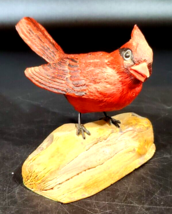 Handmade at Phoenix Studios 4&quot; Red Robbin on a Log Figurine - £23.21 GBP