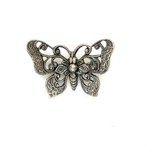 Vintage Signed Sterling Silver Art Nouveau Carved Floral Design Butterfly Brooch - £29.58 GBP