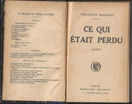 Mauriac Ce qui etait perdu Novel Suspicion 1930 French Literature - £74.24 GBP