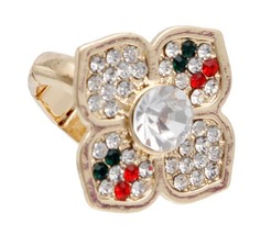 Gold Plated Red Green Striped Rhinestone Luxury Flower Adjustable Fashion Ring - £22.71 GBP