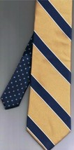 Tommy Hilfiger Necktie Gold Navy Blue Stripes 100% Silk - $18.15