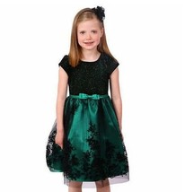 new Girl&#39;s HOLIDAYS DRESS sz 10 green black velvet tule Party Christmas outfit - £21.66 GBP