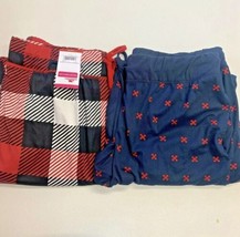 Mens Medium Pajama Pants  Sleep Pants (2 Pack) Navy Red Plaid - £15.64 GBP