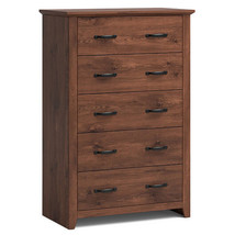 Tall Storage Dresser with 5 Pull-out Drawers for Bedroom Living Room-Walnut - Co - £179.97 GBP