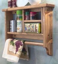 Early American spice rack ,plate,towel bar,wall shelf,wood H - £58.80 GBP