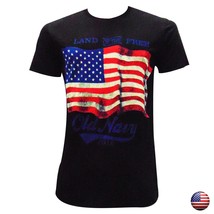 NWT FASHION LAND OF THE FREE FLAG MENS BLACK GRAPHIC T-SHIRT SHORT SLEEV... - $4.80