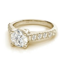 3.00CT Round Trellis Forever One Moissanite Yellow Gold Ring With Diamonds - £1,580.74 GBP