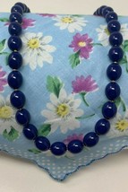 Vintage 30&quot; Navy BLUE Beaded Necklace Gold-tone Small Spacer Beads 20-2361 - $12.30